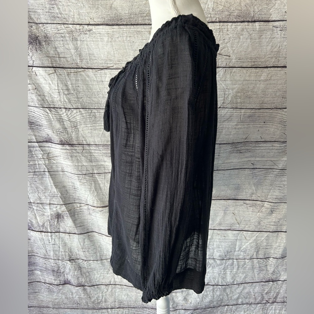 Sundance Black Gauzy Peasant Tunic Top - Picture 7 of 10